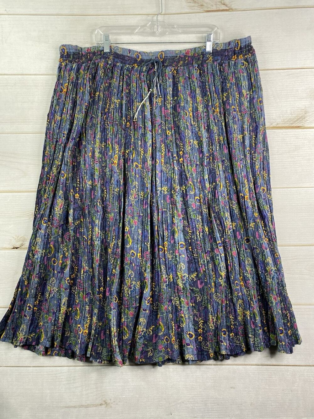 Vtg Silver Stream Skirt Womens One Sz Blue Floral Pull On Gypsy Broom Midi Boho